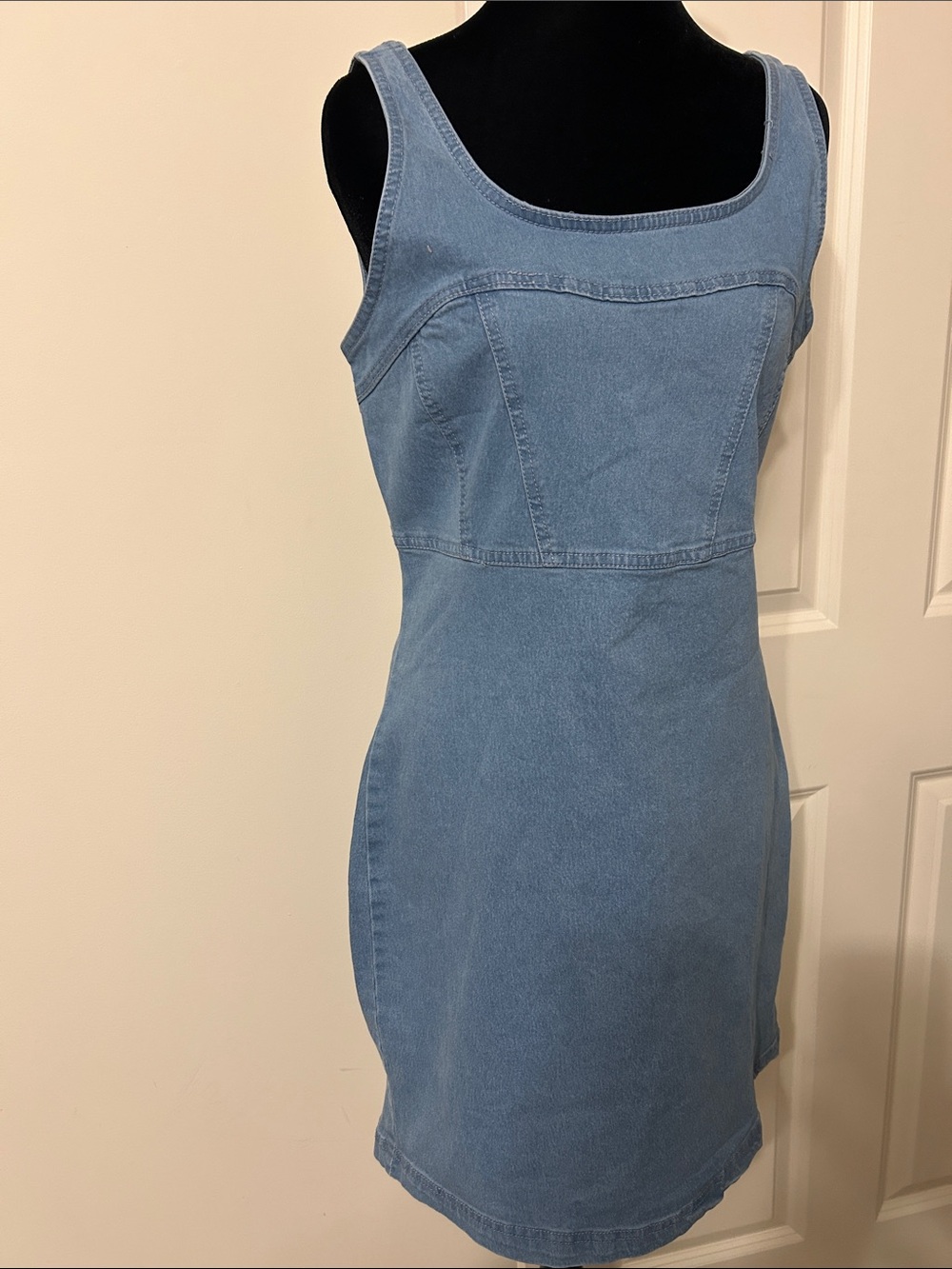 NWT Juniors Classic Light Blue Denim Tank Mini Dress - Picture 2 of 5